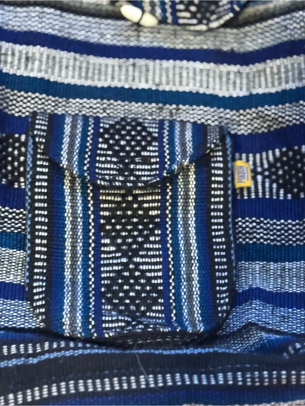 Striped Woven Backpack in Blue, Black & Gray